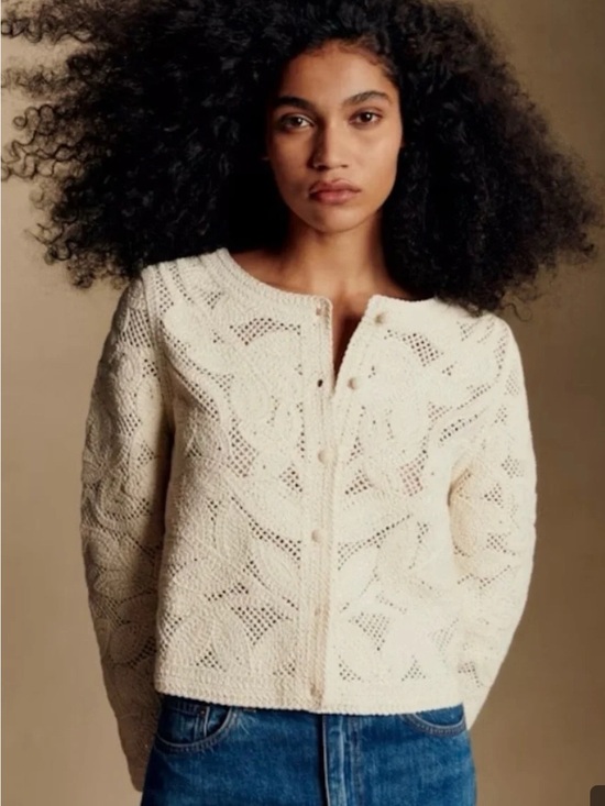 Sezane Jackets & Blazers - Sezane Nora Cream Crochet Button-Up Cardigan